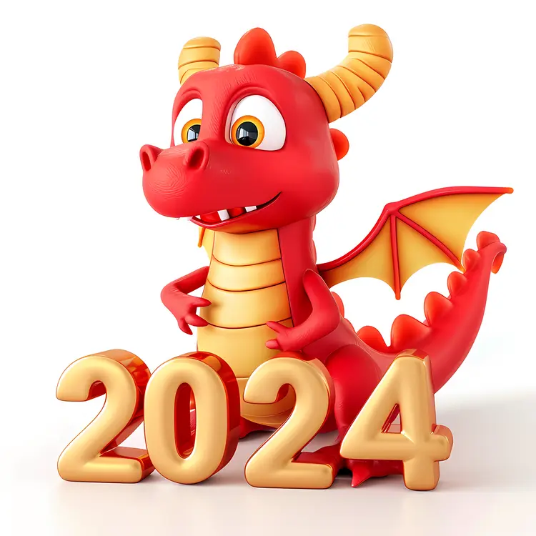 Cute Red Dragon with 2024 for New Year