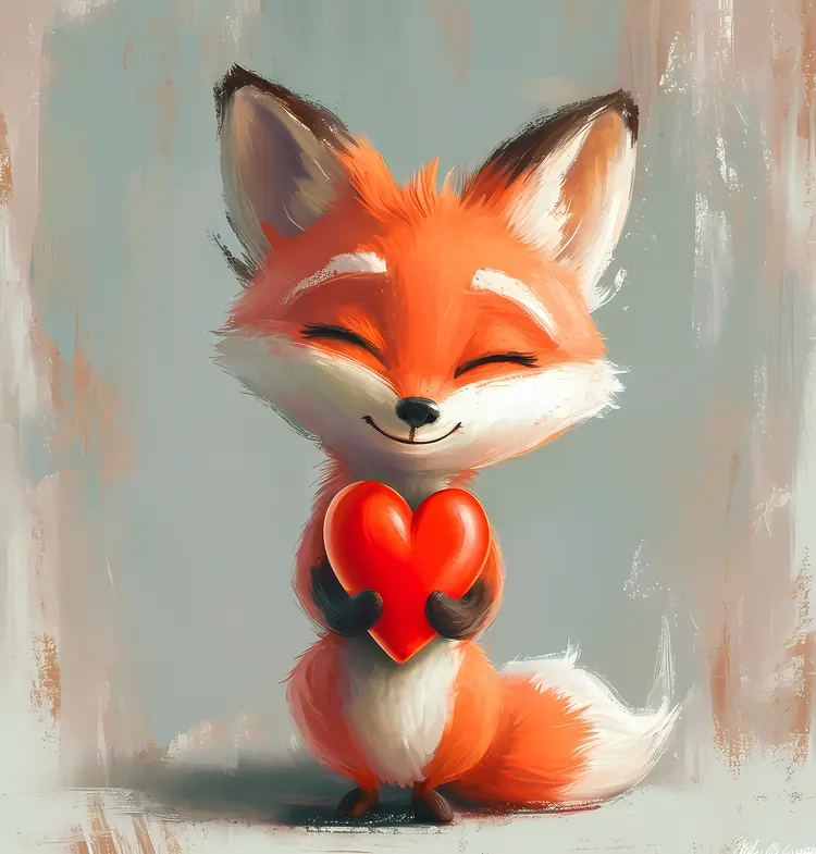 Adorable Fox Holding a Heart