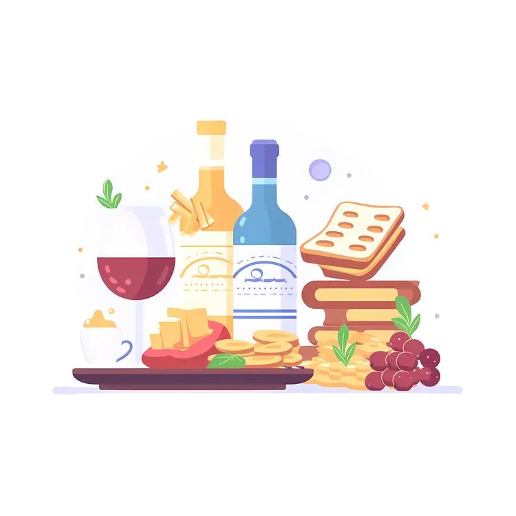 Wine and Cheese with Bread and Grapes
