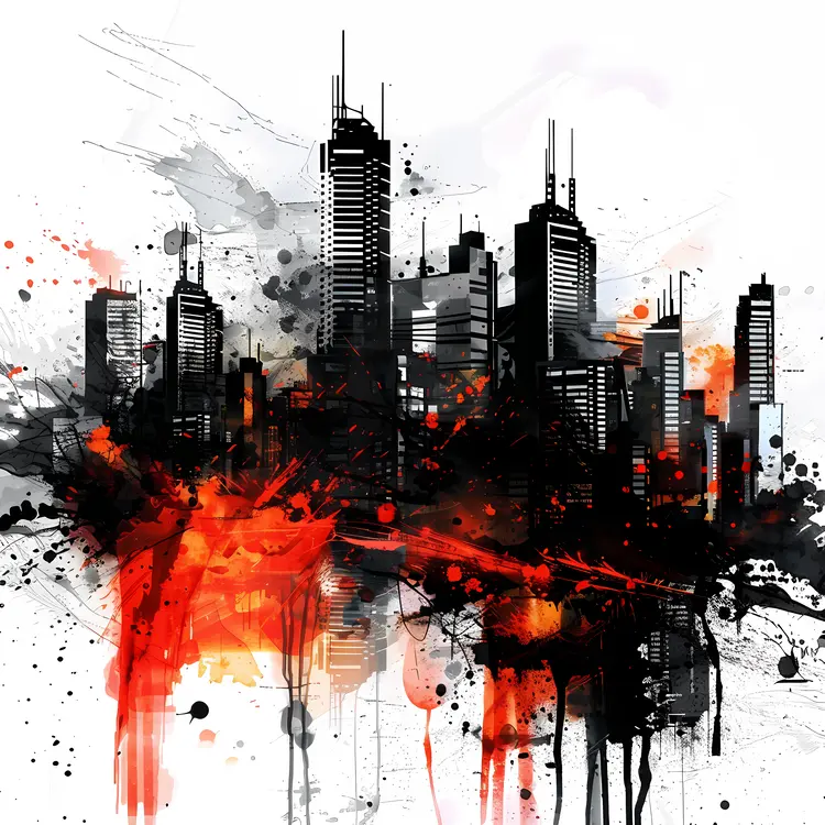 Abstract Cityscape with Red and Black Colors