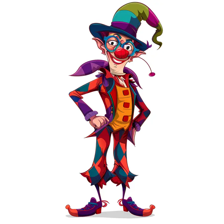 Colorful Clown in Jester Costume