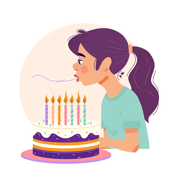 Girl Blowing Candles on Birthday Cake