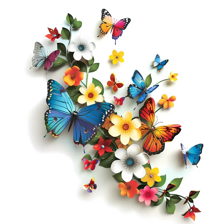 Butterflies and Colorful Flowers in Bloom