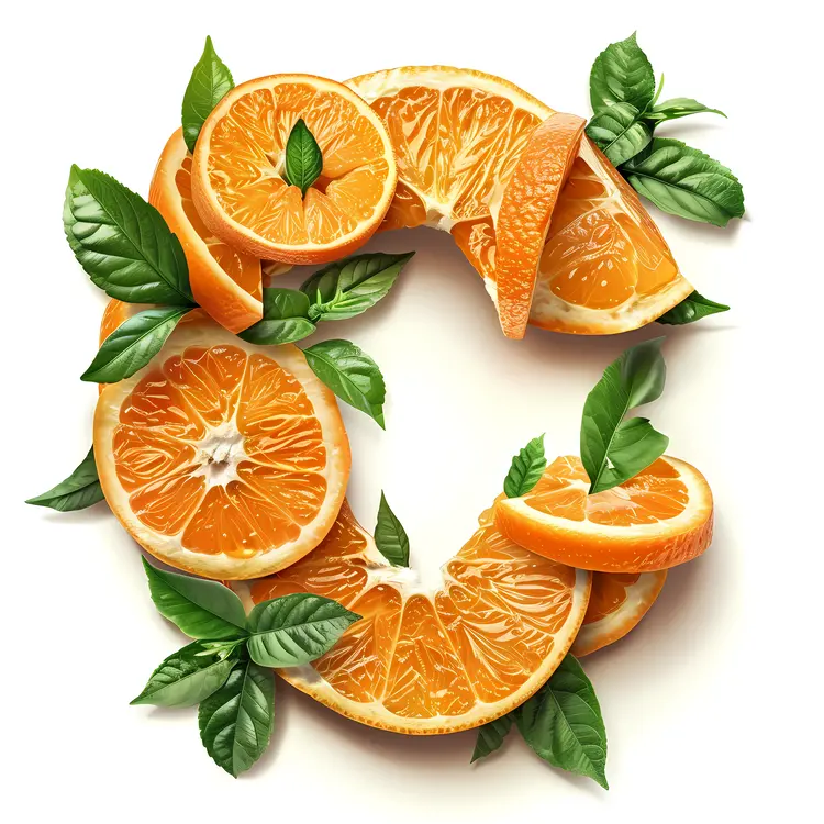 Fresh Orange Slices with Leaves