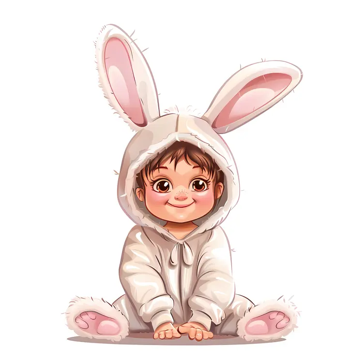 Cartoon Baby in White Bunny Costume