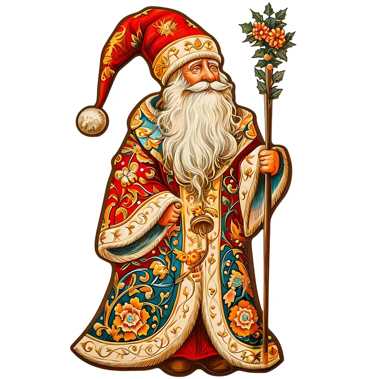 Santa Claus with Staff in Traditional Attire