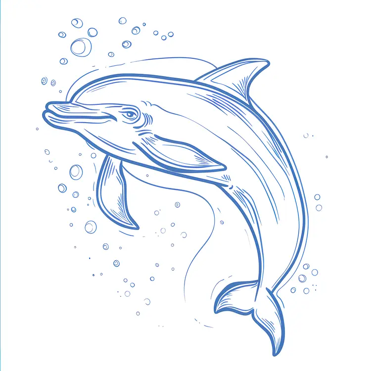 Blue Dolphin with Bubbles Illustration