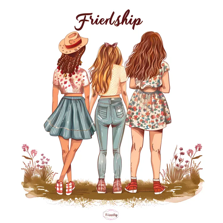 Cute Friendship Illustration of Three Girls