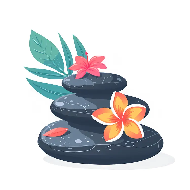 Zen Stacked Stones with Flowers