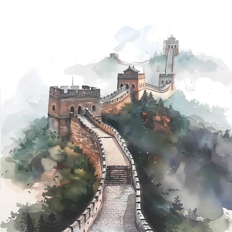 Great Wall of China in Watercolor