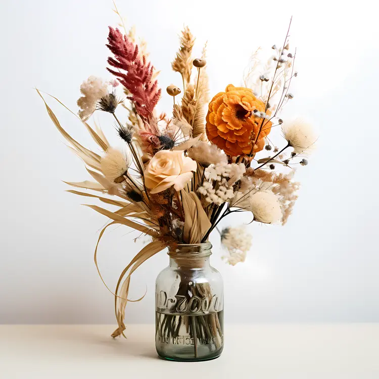 Orange and White Flowers in Mason Jar