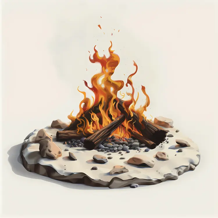 Bright Campfire with Stones