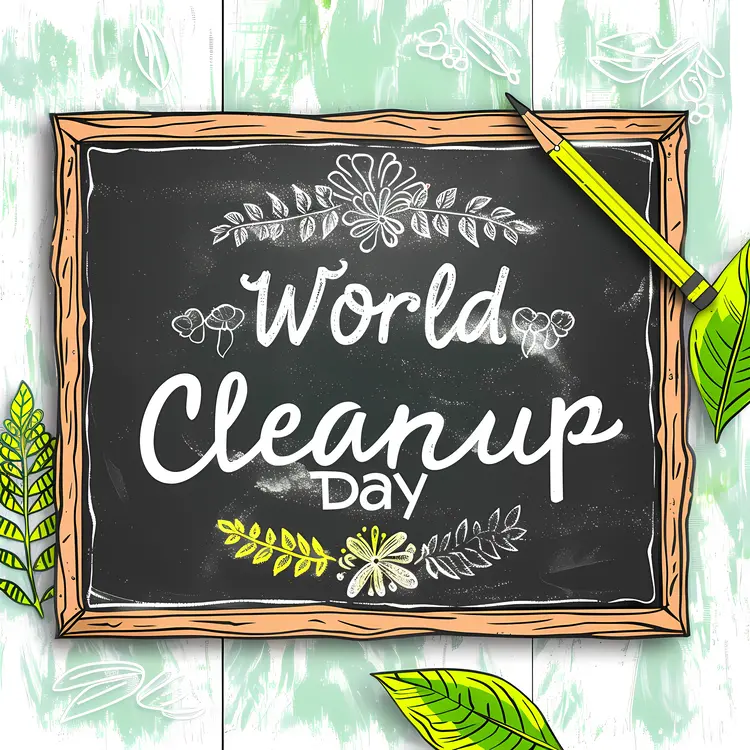 World Cleanup Day Chalkboard with Leaves
