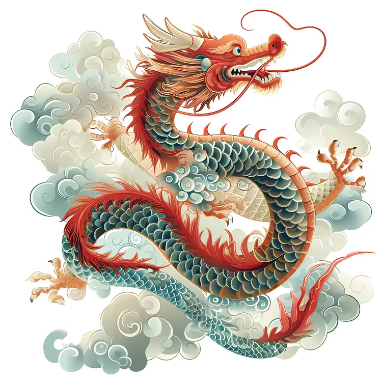 Green Chinese Dragon with Clouds