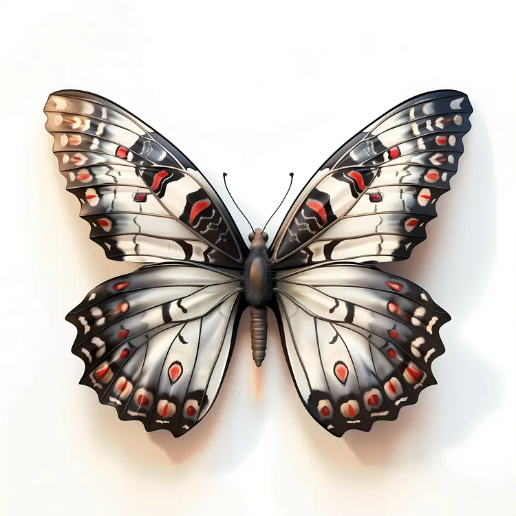 Black and White Butterfly with Red Accents