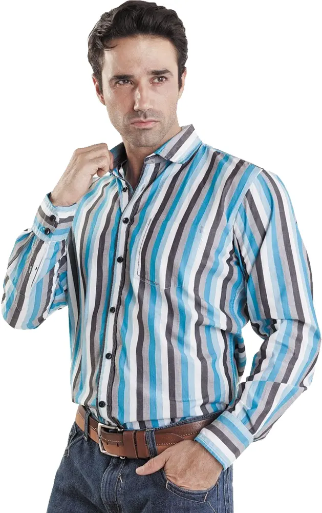Multicolored Striped Shirt with Blue and Grey Tones