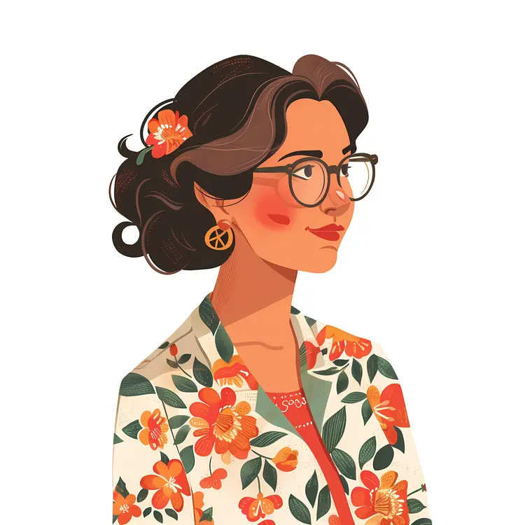 Stylish Woman with Glasses and Floral Jacket Illustration