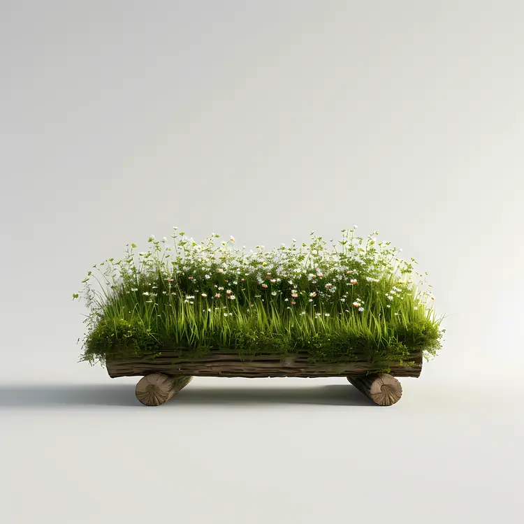 Grass Bench with White Flowers