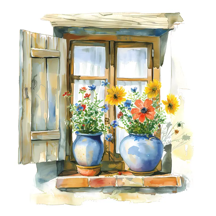Cozy Window with Flower Pots