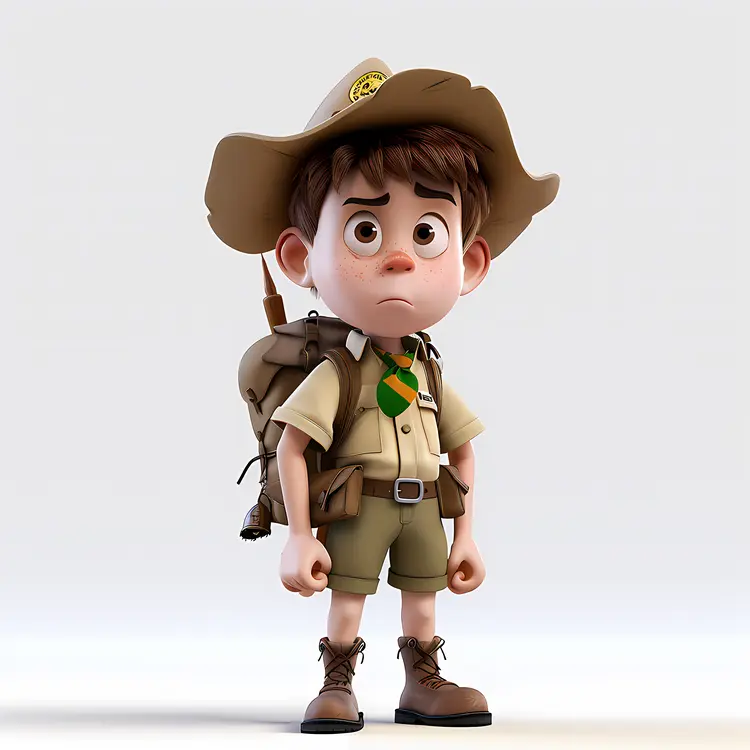 Cute Boy Scout in Uniform with Backpack