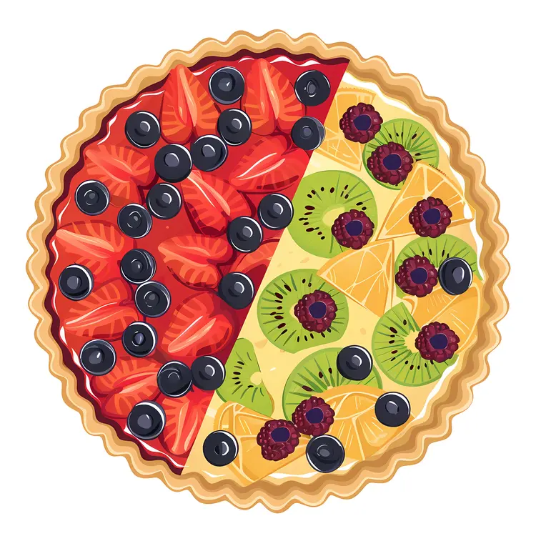 Half and Half Fruit Tart with Strawberries and Kiwi