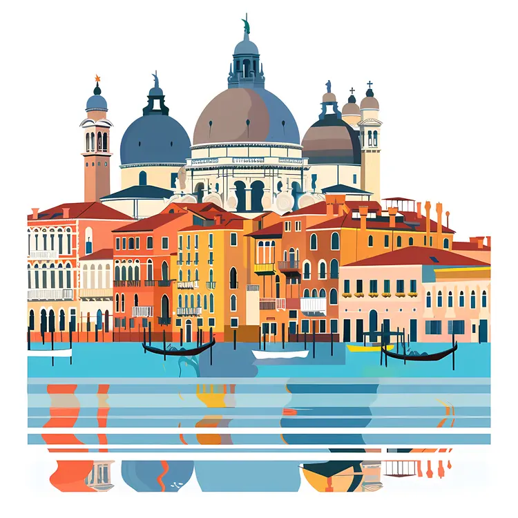 Colorful Buildings and Domes in Venice