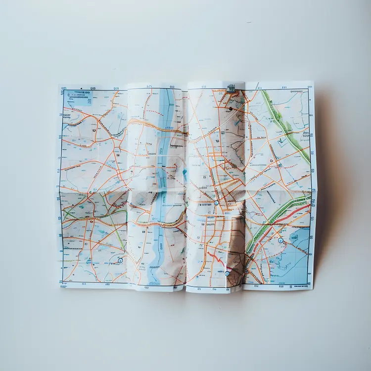 Folded Road Map with Roads and Navigation