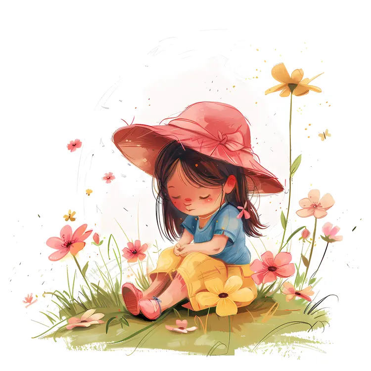 Girl Sitting Among Flowers