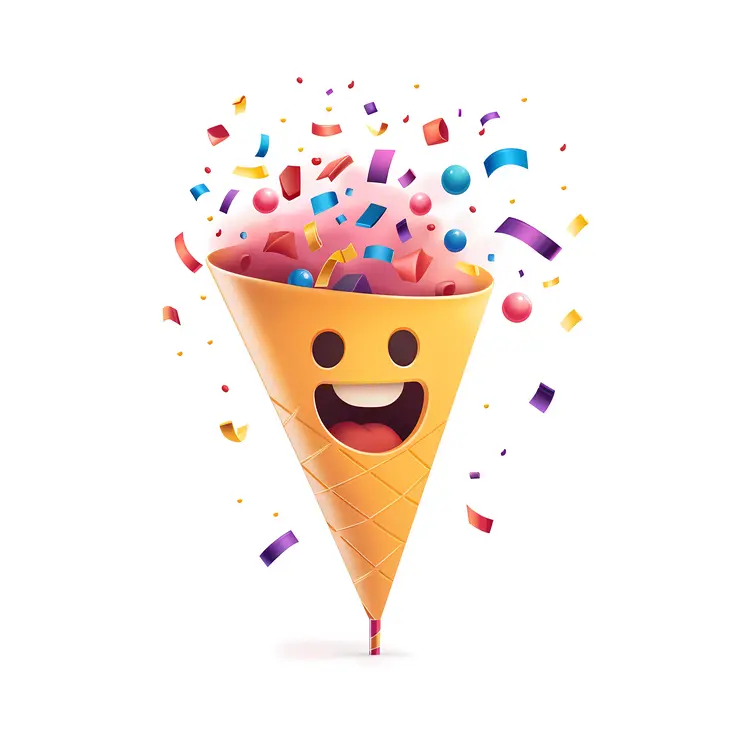 Happy Cone Emoji with Confetti for Celebration