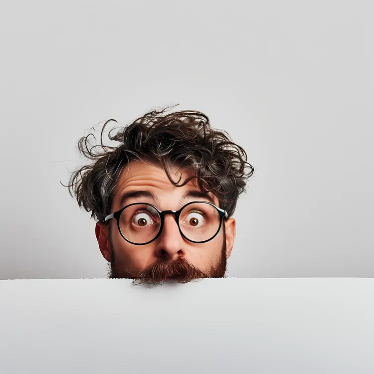 Curious Man Peeking Over Blank Sign