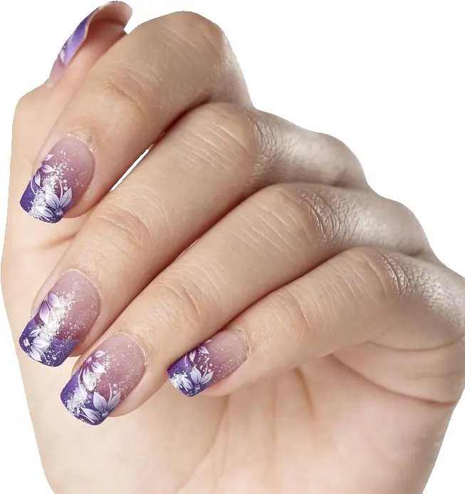 Hand with Purple Floral Nail Art