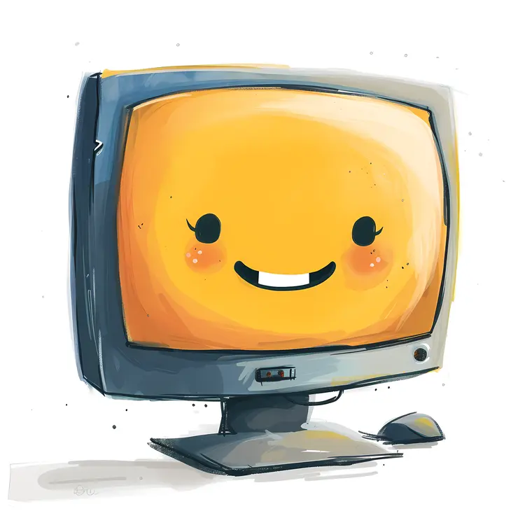 Cute Cartoon Computer with Smiling Face
