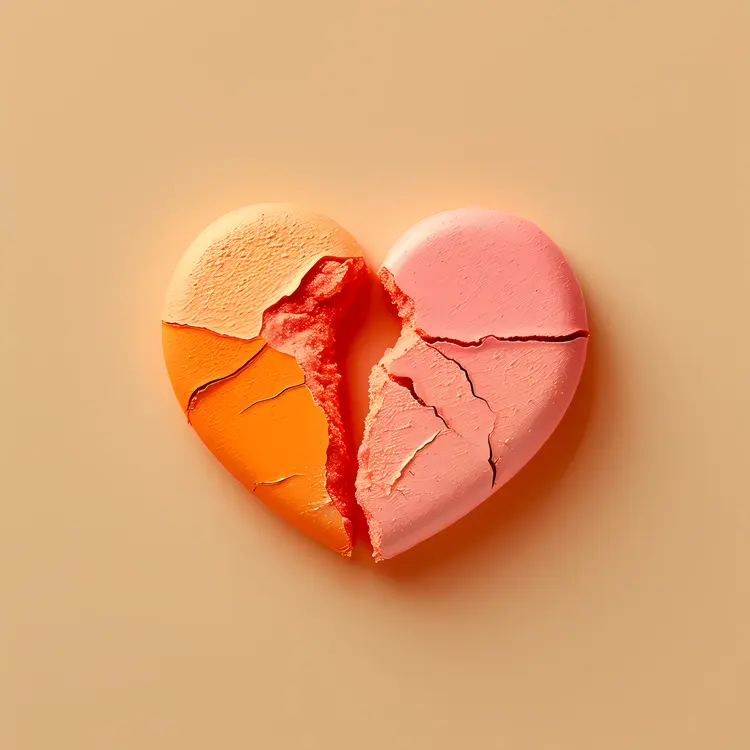 Cracked Heart in Orange and Pink