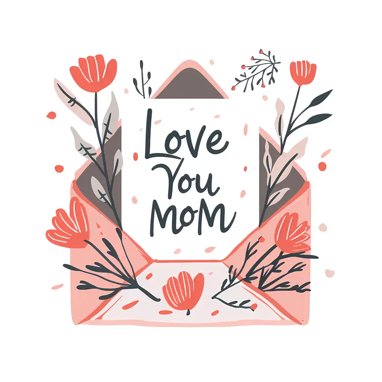 Love You Mom Card with Floral Design