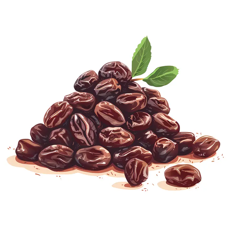Pile of Dried Brown Dates with Leaves