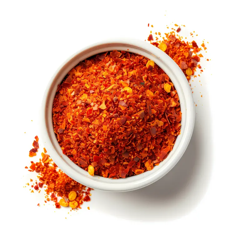 Red Pepper Flakes in White Bowl