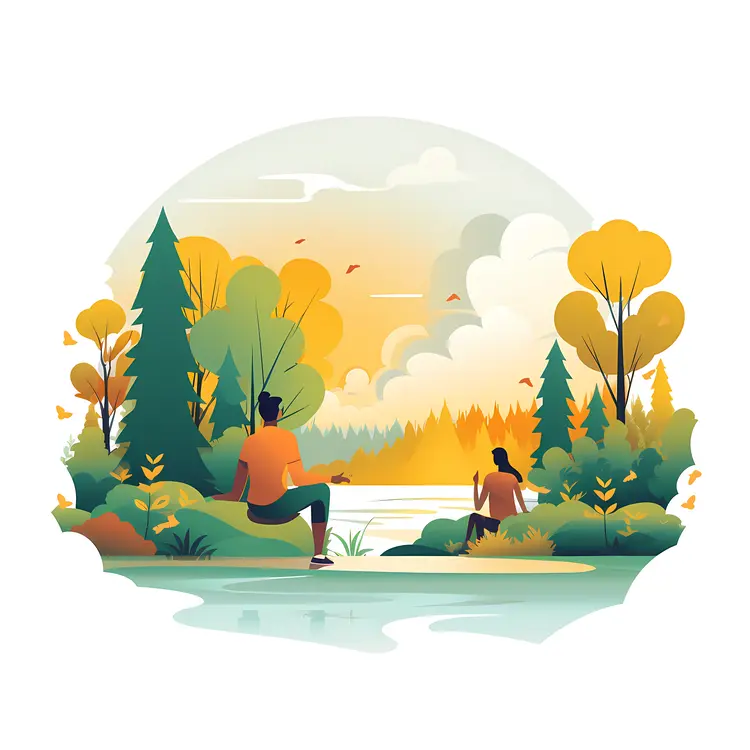 People Relaxing by the Lake