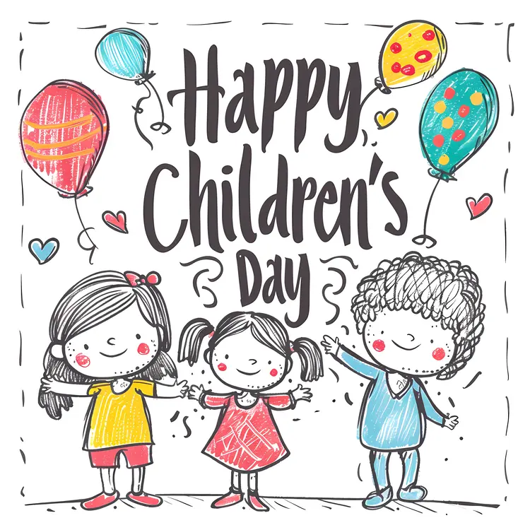 Happy Children's Day with Kids and Balloons