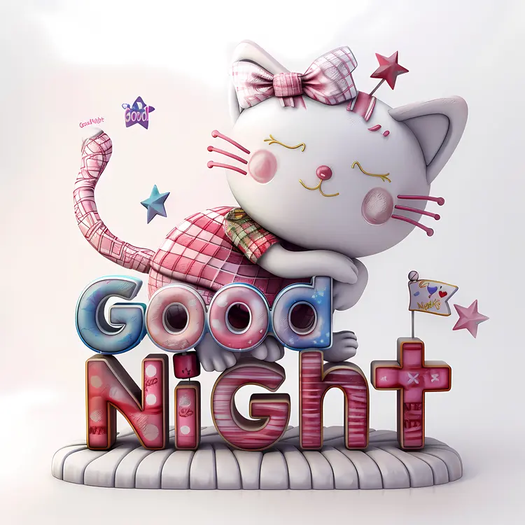 Good Night Cute Cat Text
