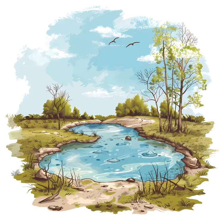 Serene Pond in a Sunny Landscape