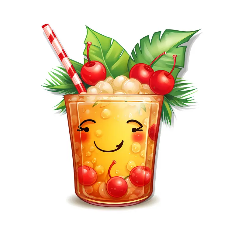 Smiling Tropical Drink with Cherries