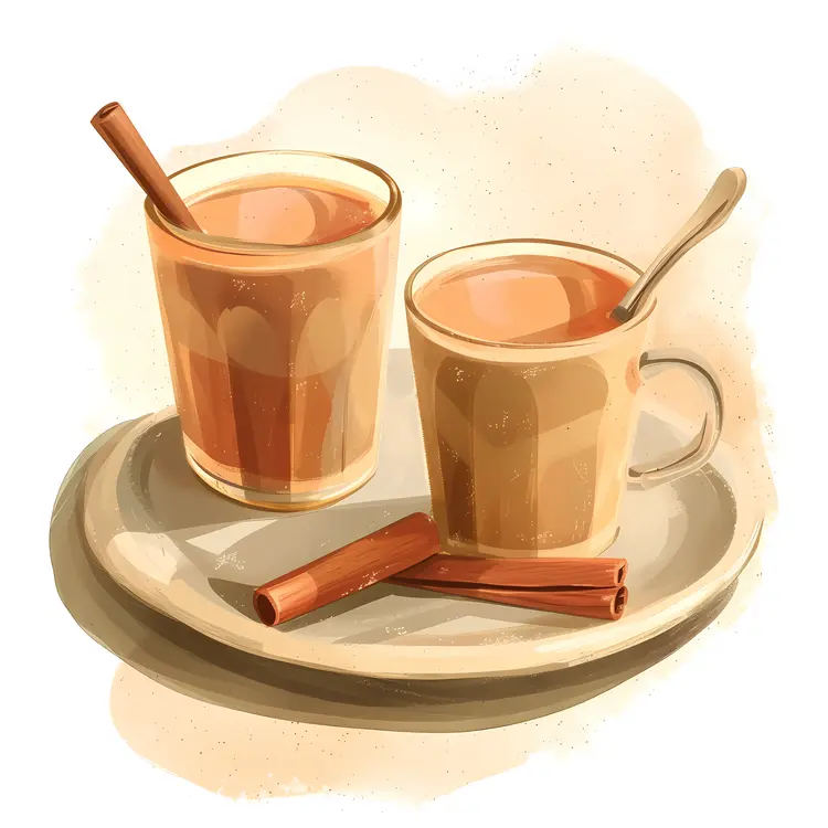 Warm Tea in Glasses with Cinnamon Sticks