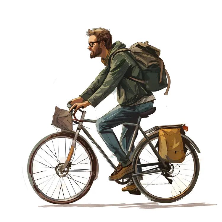 Cyclist with Backpack on Bicycle