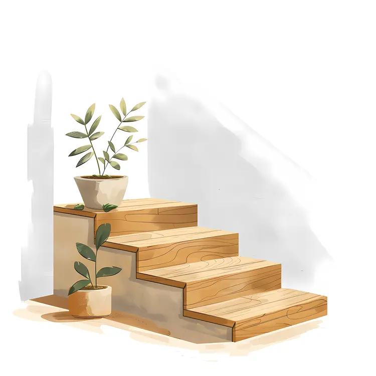 Wooden Stairs with Plants Illustration