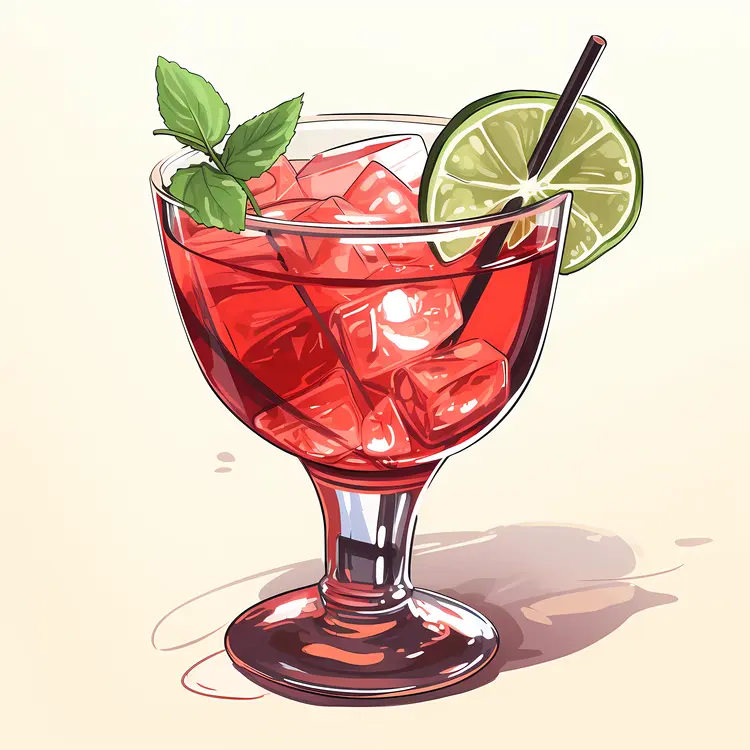 Red Drink with Lime and Mint