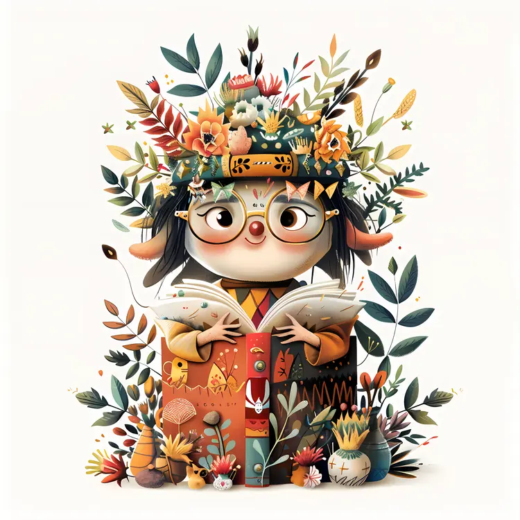 Girl Reading a Book Surrounded by Flowers