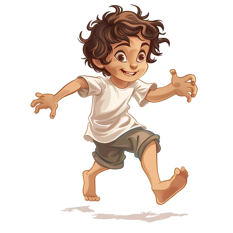 Cartoon Boy Running Happily