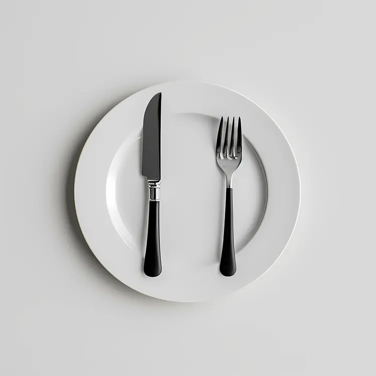 Black Fork and Knife on White Plate