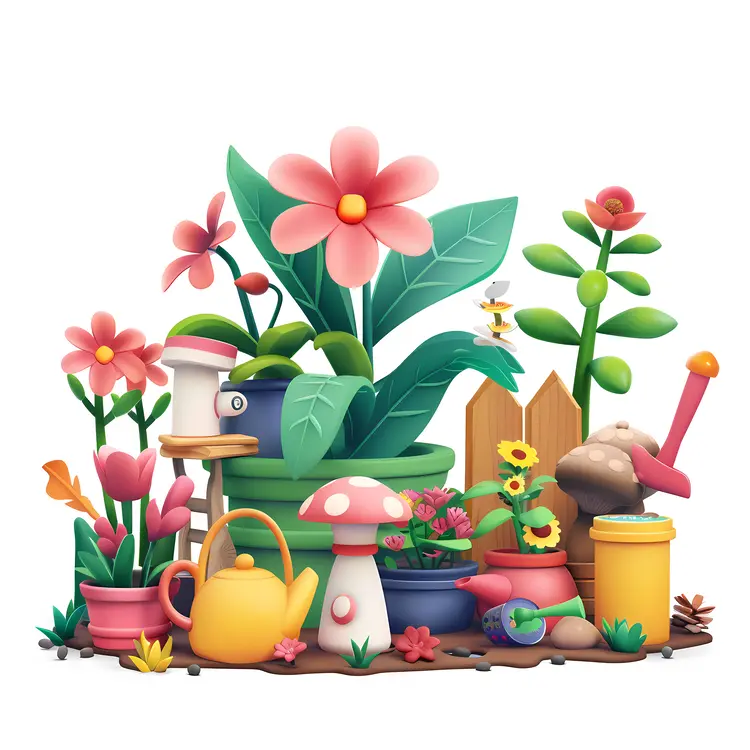 Colorful Flowers and Gardening Tools