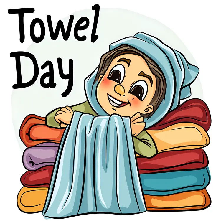 Towel Day Celebration with Cartoon Character and Towels